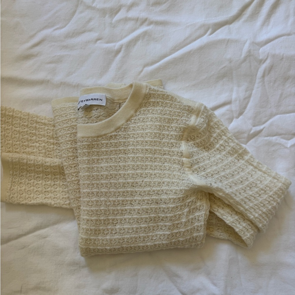 White + Warren Merino Wool Textured Cream Sweater xs - Picture 6 of 6